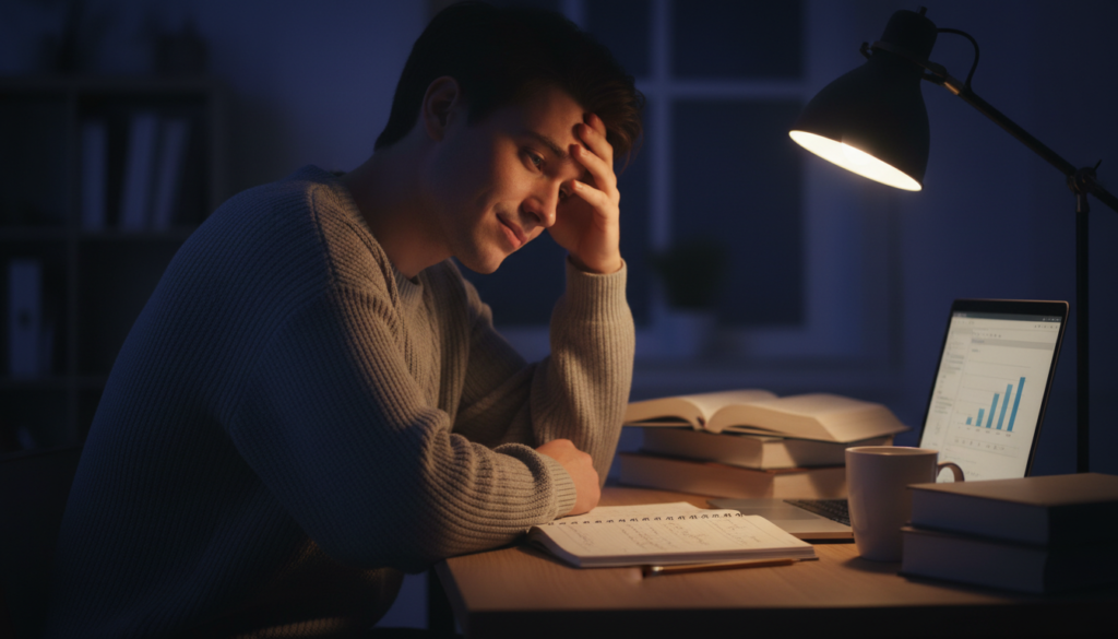 student feeling overwhelmed while studying late at night before learning how to study without getting burned out